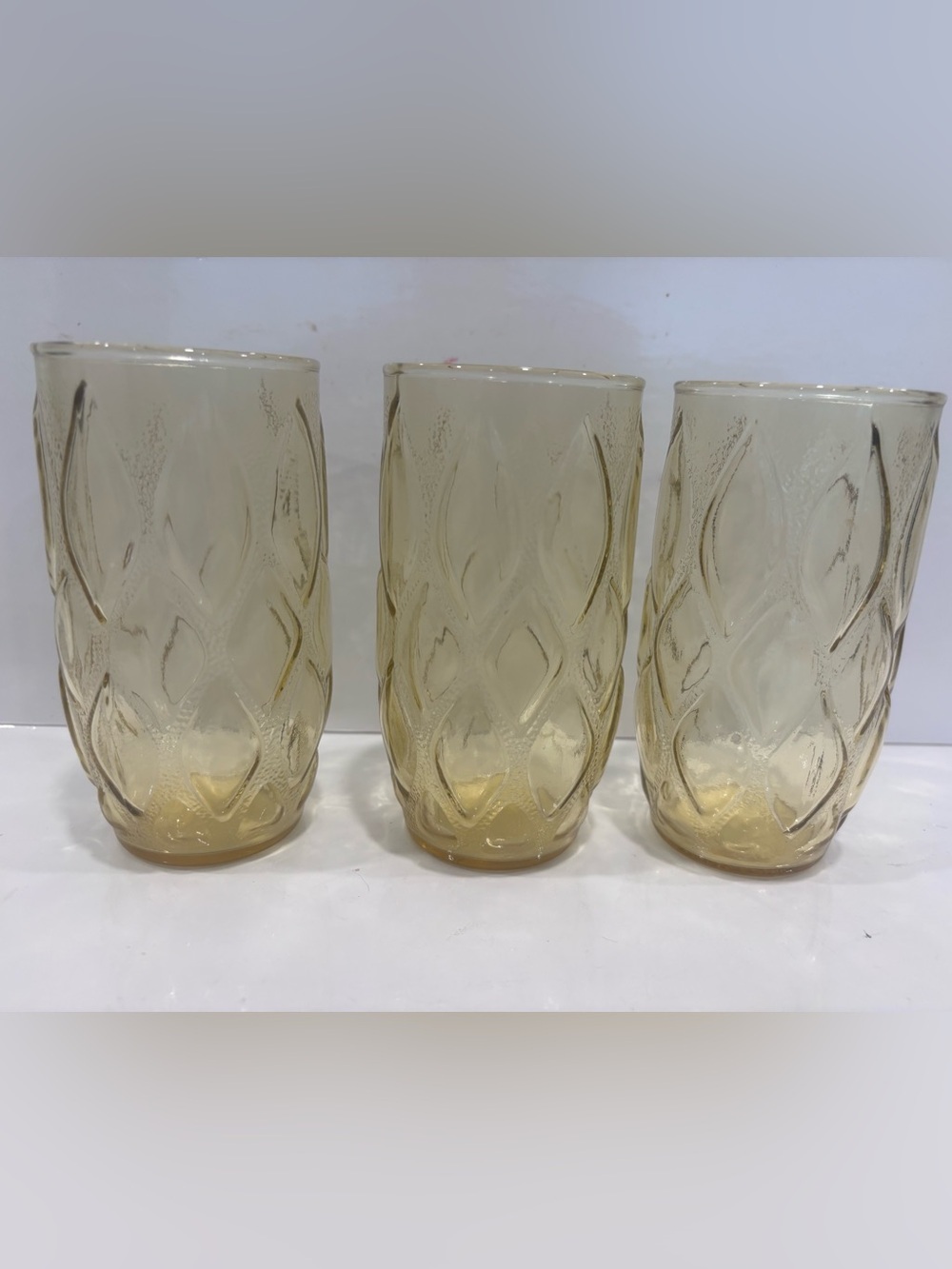 Vintage Amber textured drinking glasses set of 3 1970s honey glass tumblers